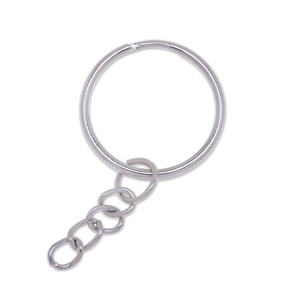 100picecs Keyring Ring With Chain, Metal, 25mm
