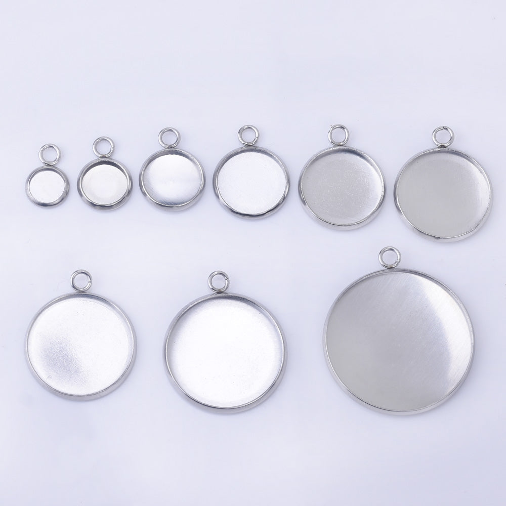 Stainless Steel Round Pendant Tray with Loop Cabochon Setting Blank Be –  Rosebeading Official