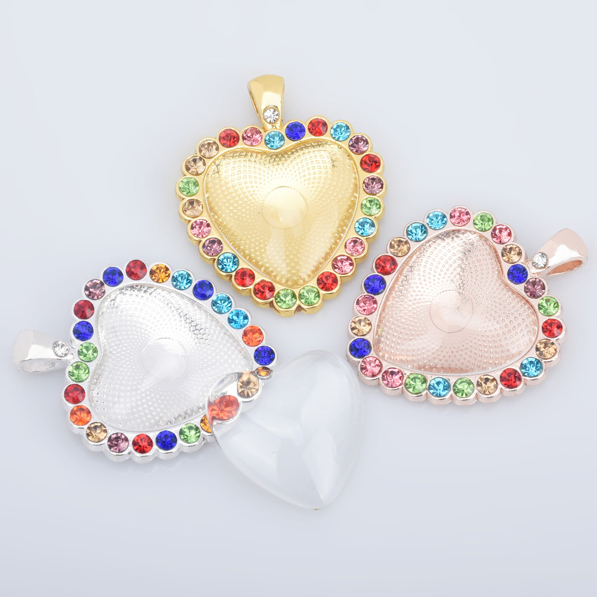 25mm Alloy Heart shaped Rhinestone Pendant Kits setting Base bottom Trays  with Matching Glass Cabochons DIY Jewelry 6pcs 102851