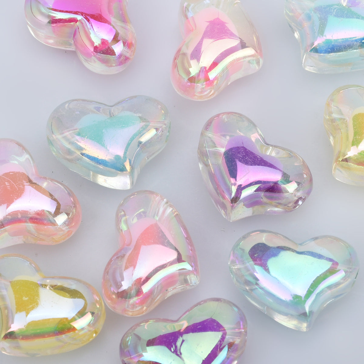 15*21mm Acrylic Heart Beads Pastel beads Translucent Double crooked Heart  Acrylic or Resin Beads mixed 50pcs 10289250