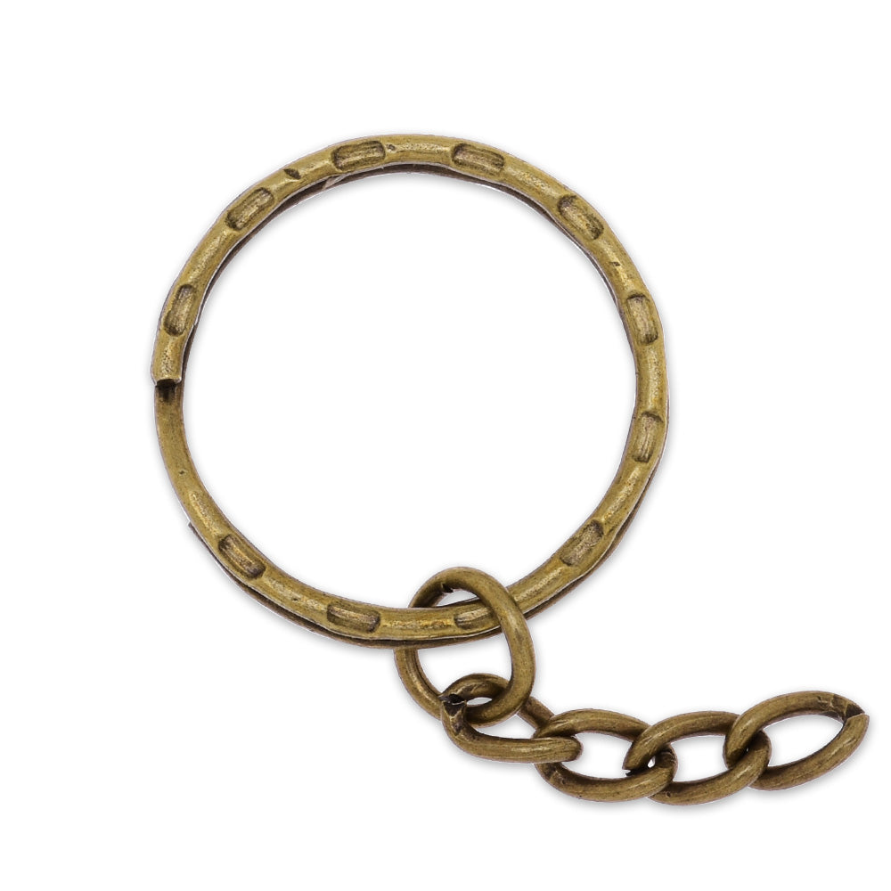 100picecs Keyring Ring With Chain, Metal, 25mm