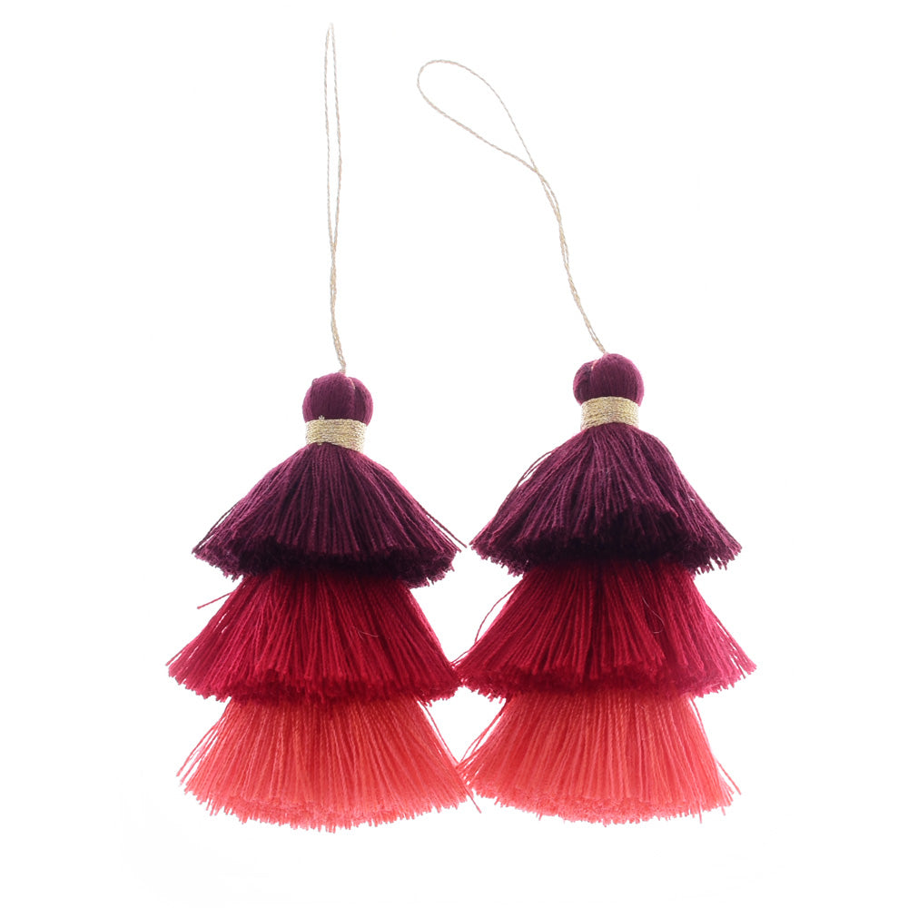 30mm Cotton Tassel Pendants - Red - 2pcs - Beads And Beading