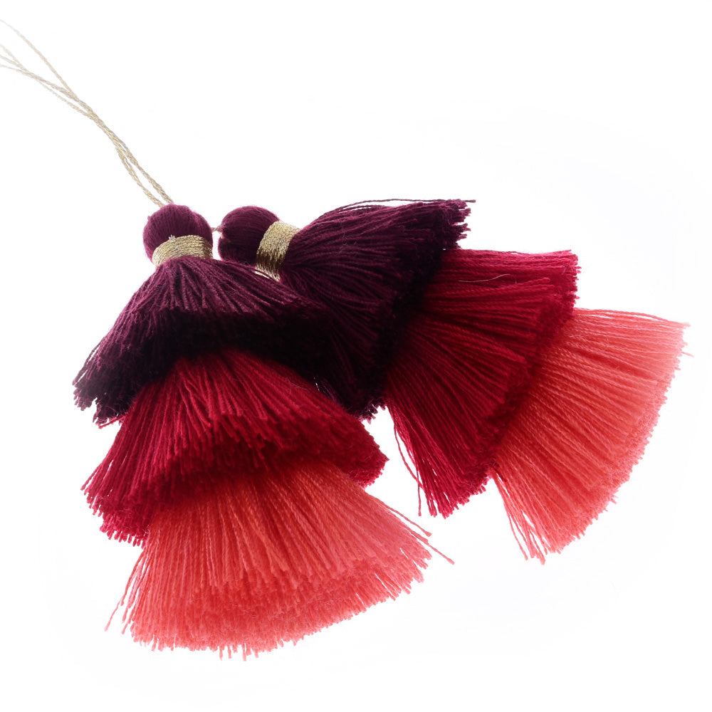 30mm Cotton Tassel Pendants - Red - 2pcs - Beads And Beading