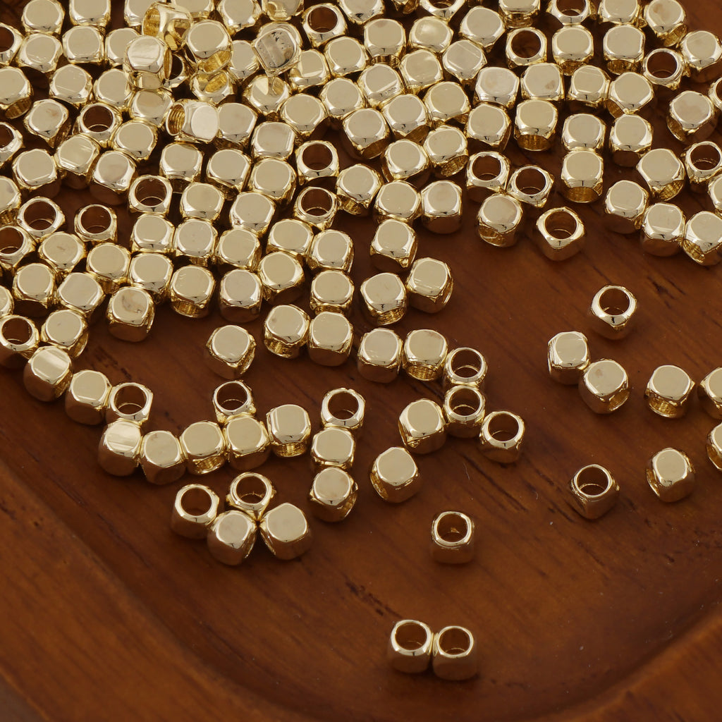 50PCS 14k Gold Filled Cube Spacer Beads,metal Bracelet Necklace