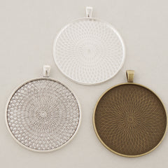 5PCS 50MM Pendant trays, Round Zinc Alloy Cameo Cabochon Base Setting Pendants, Big Pendant Blank 104106