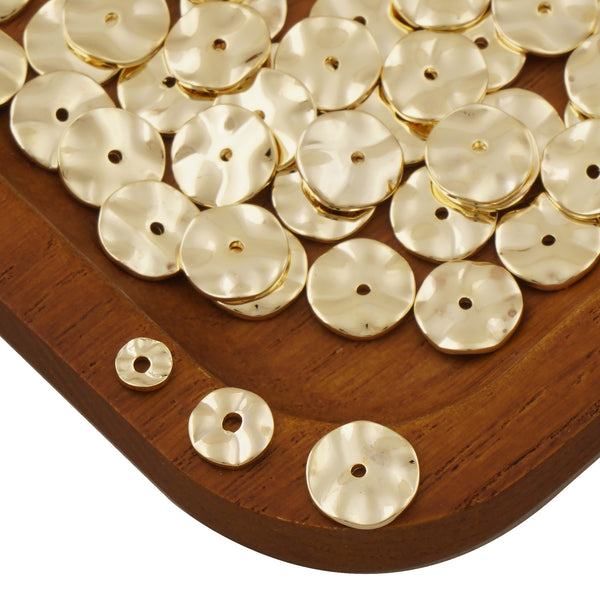 50PCS 14k Gold Filled Hammered Disc Beads,  Coin Disk Spacer Beads, Disc Styles Beads in 4mm, 6mm, 8mm Sizes 104205