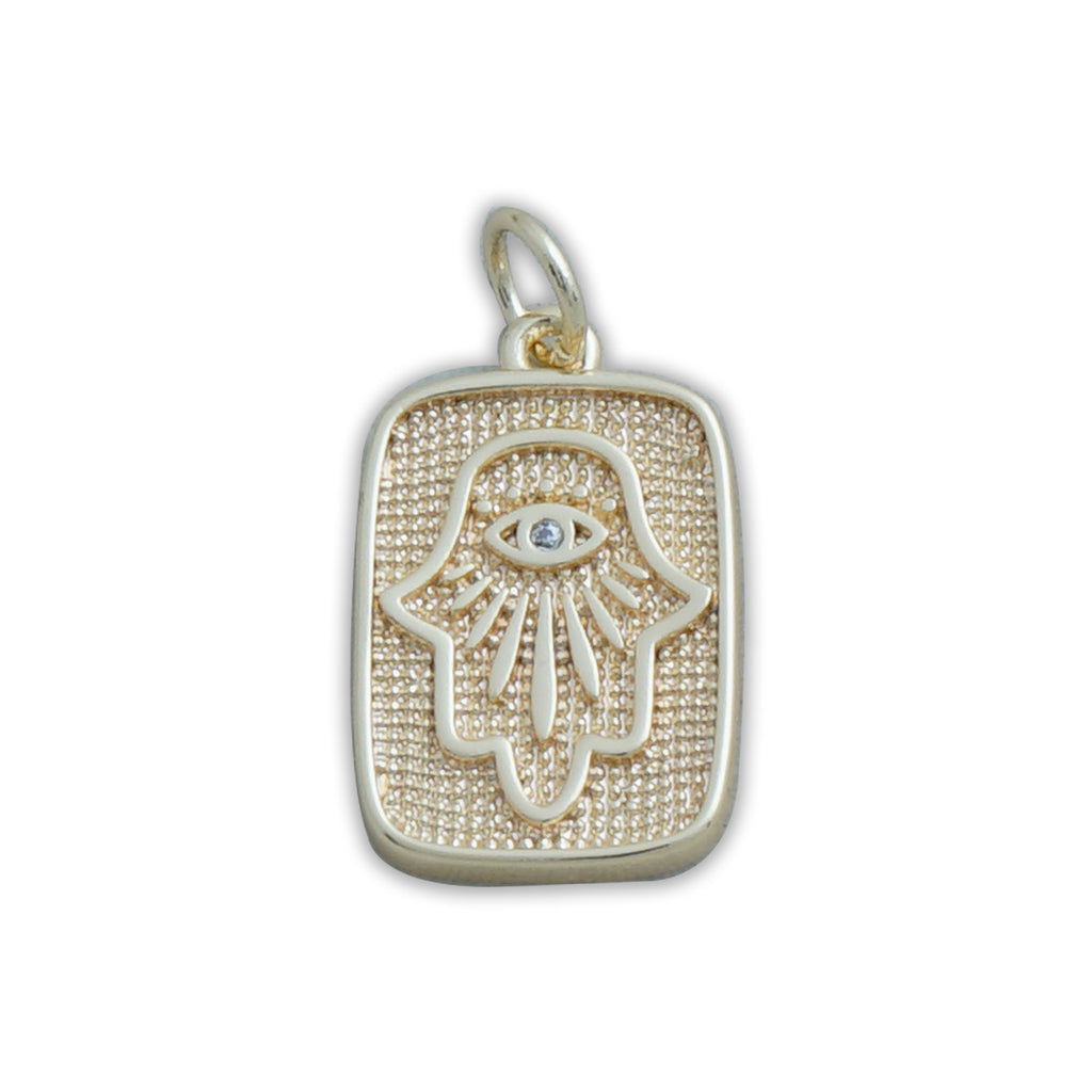 14k Gold Filled Hamsa Hand pendant with Evil Eye, Minimalist Rectangle charm, Talisman Gift for her, zircon pendant 10422651