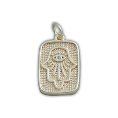 14k Gold Filled Hamsa Hand pendant with Evil Eye, Minimalist Rectangle charm, Talisman Gift for her, zircon pendant 10422651