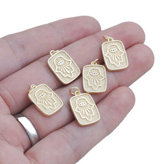 14k Gold Filled Hamsa Hand pendant with Evil Eye, Minimalist Rectangle charm, Talisman Gift for her, zircon pendant 10422651