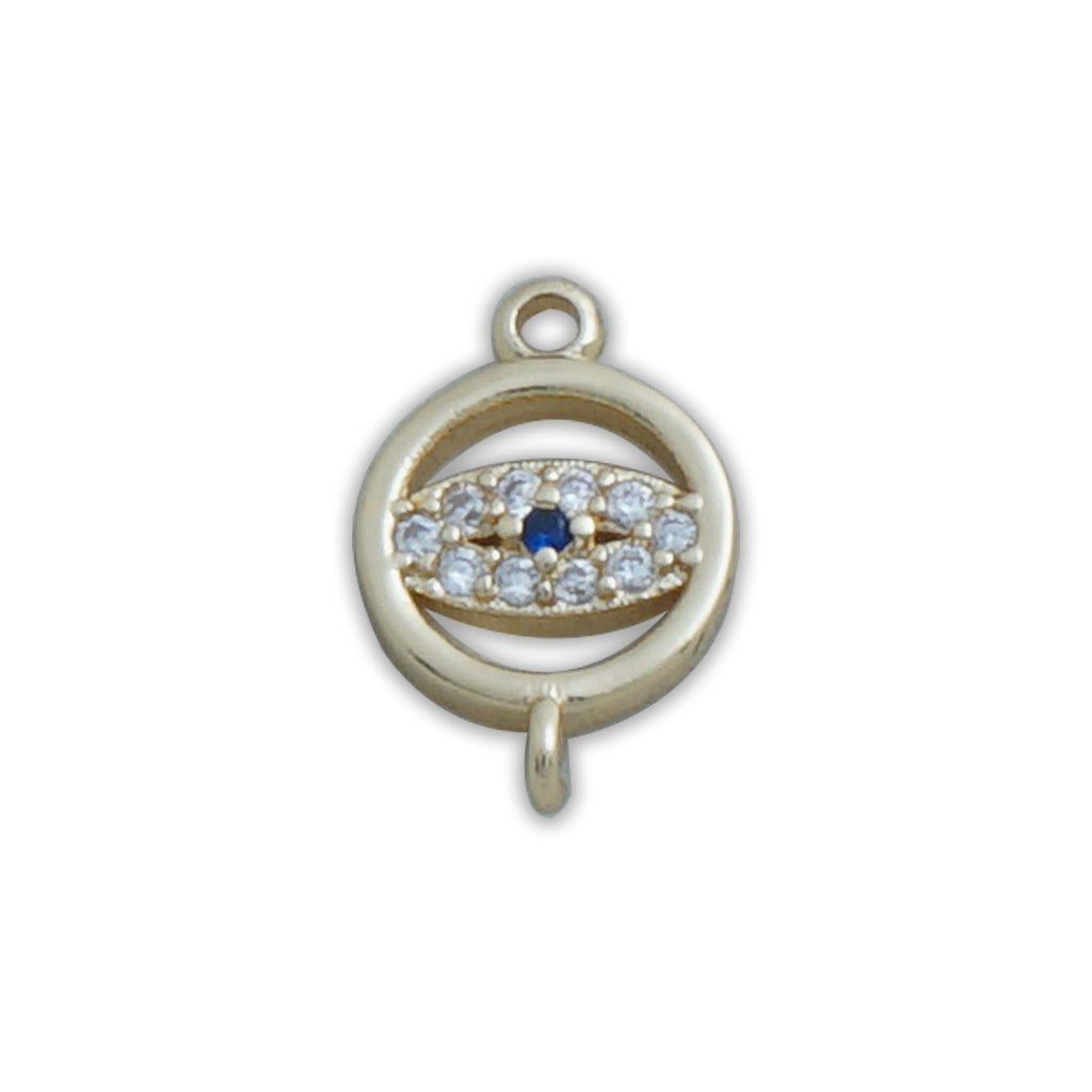 14k Gold Filled Round Evil Eye Connector charms, Double Loop Necklace Bracelet Round Zircon Charms 10422751