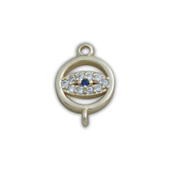 14k Gold Filled Round Evil Eye Connector charms, Double Loop Necklace Bracelet Round Zircon Charms 10422751