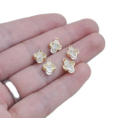 14k Gold Filled Four Leaf Clover charms, Clear Zircon Pendant Charm, Minimalist Flower Charm for Bracelet Necklace Making 10422752