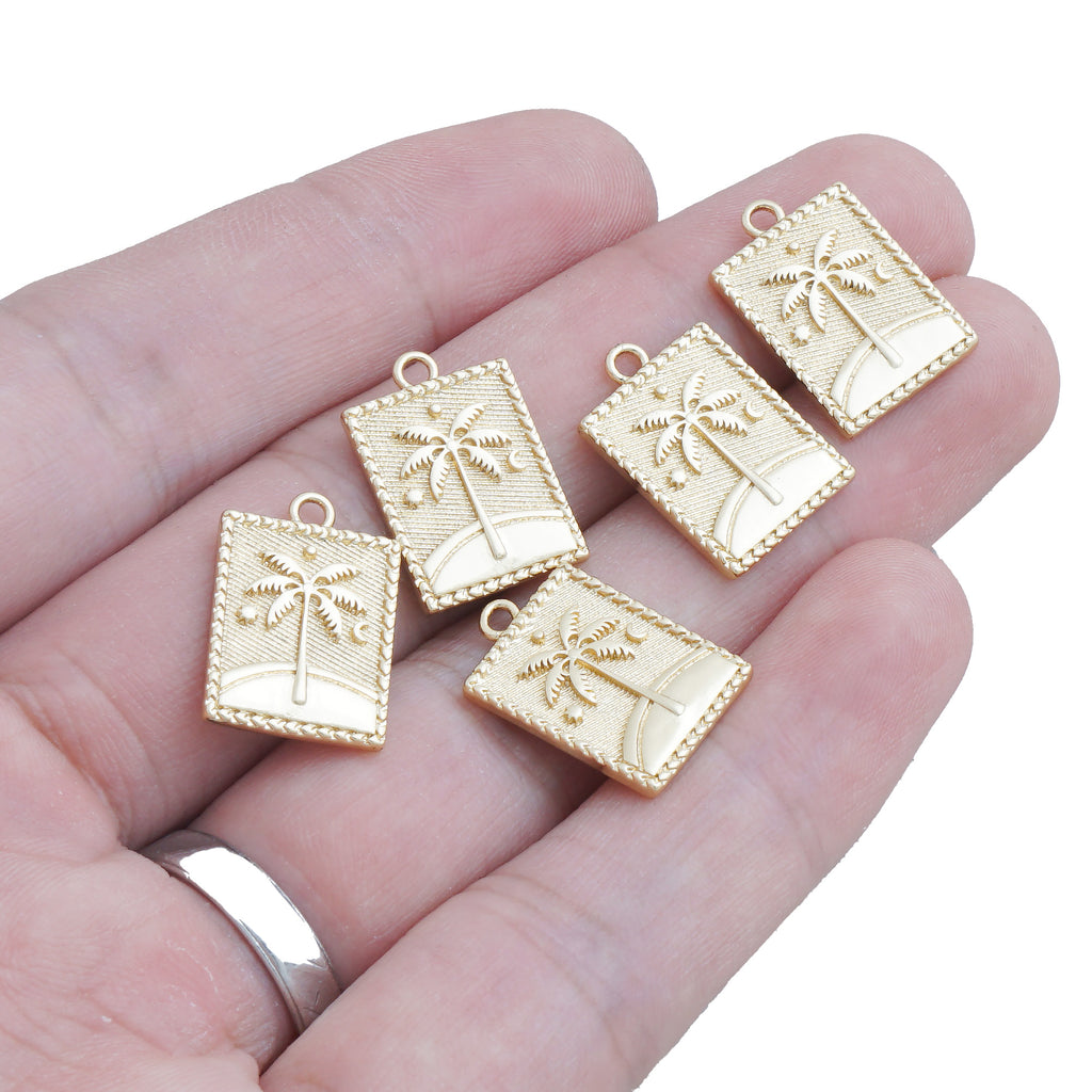 14k Gold Filled Palm Tree Pendant, Tree of life Charm, Rectangle pendant, DIY Necklace for Christmas Gift 10422950