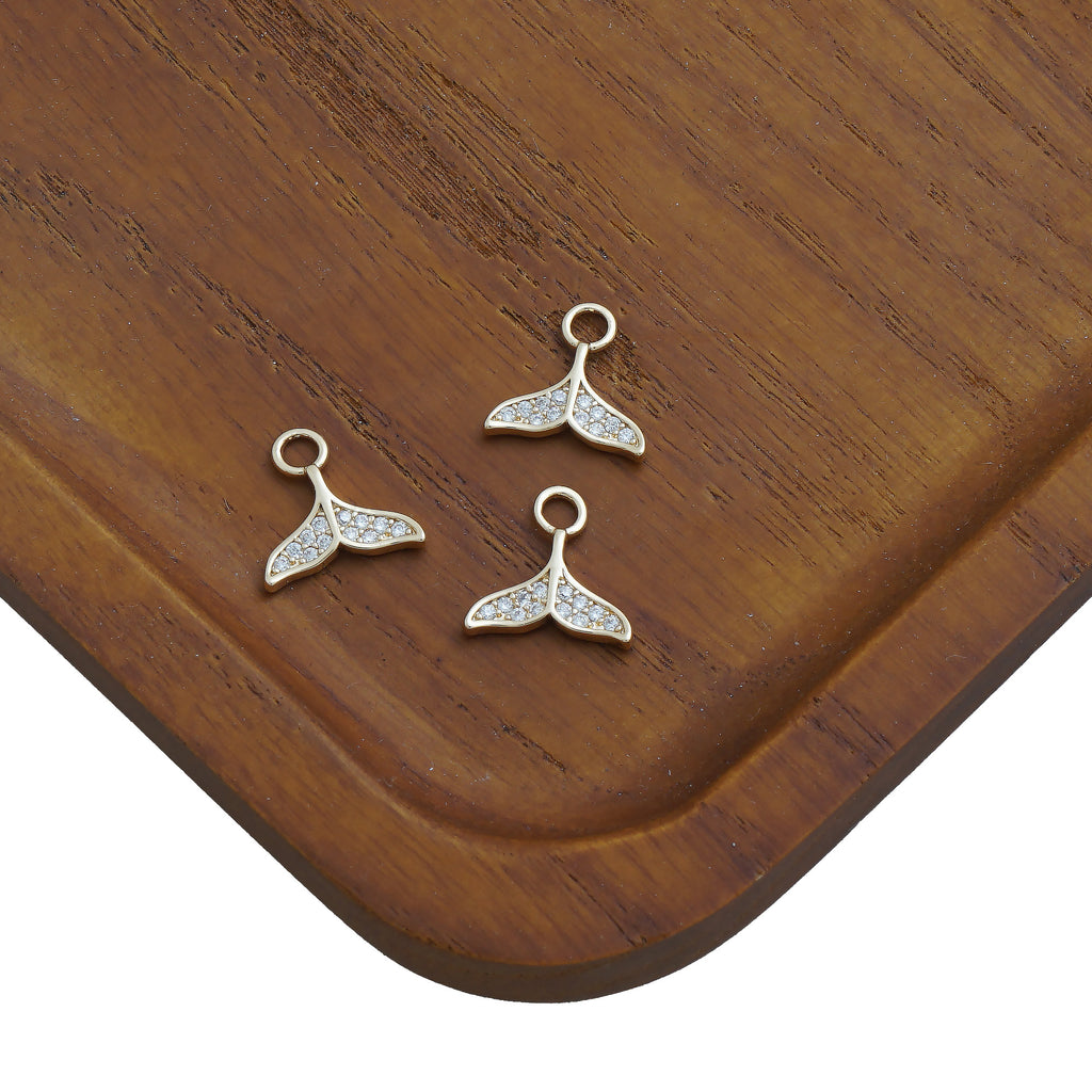 14k Gold Filled Mermaid Tail pendant, mini whale tail Pendant, fish tail charm, DIY zircon pendant for earring, Bracelet Necklace  10423051