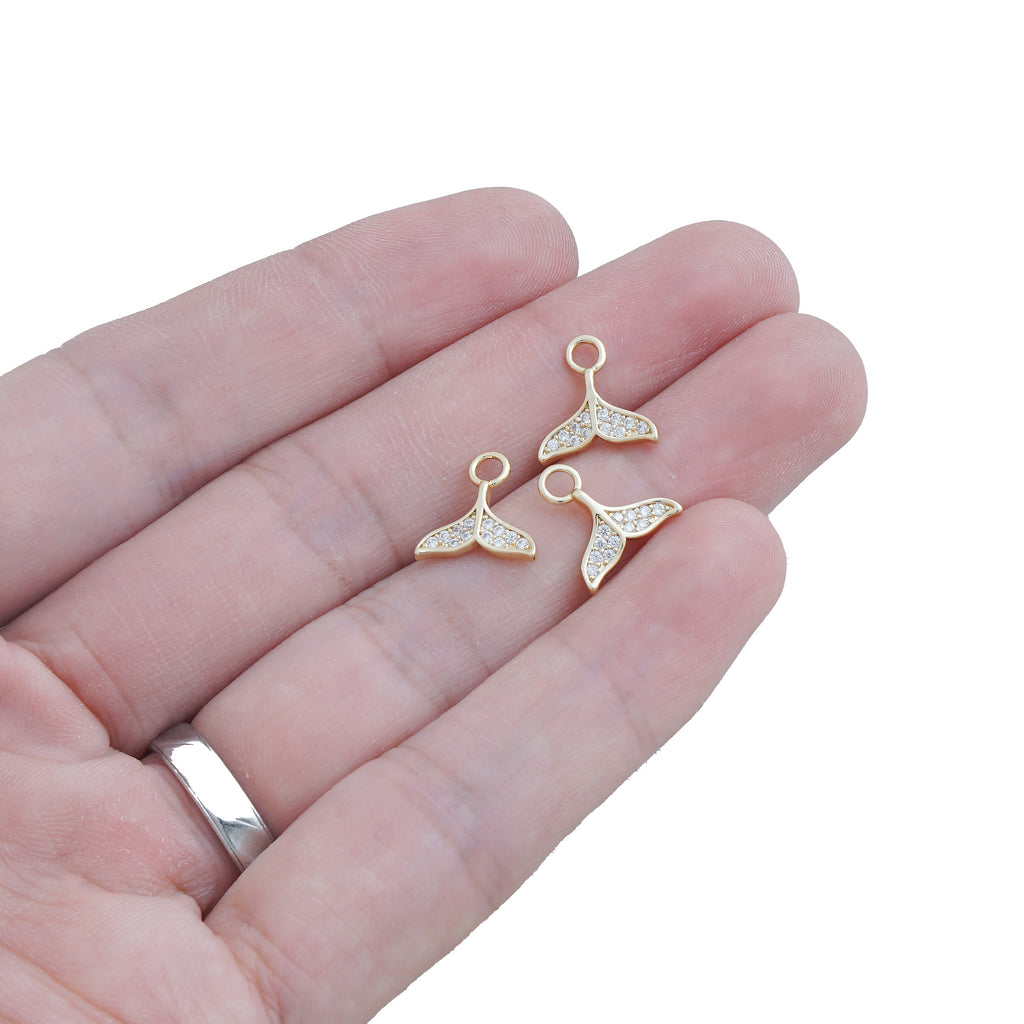 14k Gold Filled Mermaid Tail pendant, mini whale tail Pendant, fish tail charm, DIY zircon pendant for earring, Bracelet Necklace  10423051