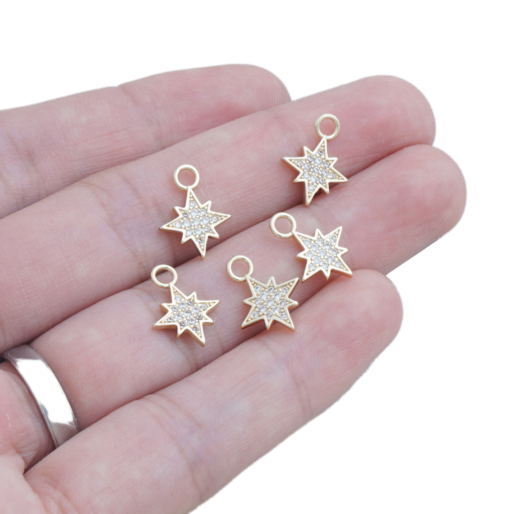 14k Gold Filled CZ Zirconia Starburst Pendant, Micro Pave Star Charm, Polar Star Connector for Necklace, Bracelet, Earrings 10423055