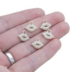 14k Gold Filled Lips Pendant Charm, Minimalist Mouth Charm, Pave Clear CZ for Bracelet/Necklace Lover Gift Jewelry Making 10423059