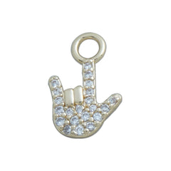 14k Gold Filled Rock and Roll Gesture Pendant, Micropavé CZ Love You Gesture Pendant, Zirconia Rock Hand Pendant 10423060