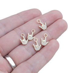 14k Gold Filled Rock and Roll Gesture Pendant, Micropavé CZ Love You Gesture Pendant, Zirconia Rock Hand Pendant 10423060
