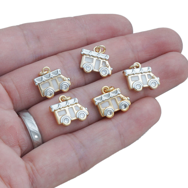 14k Gold Filled Ice Cream Truck Charm, Gold and Silver Ice cream Truck Pendant with Zircon, Necklace Finding, DIY Gift 10423252