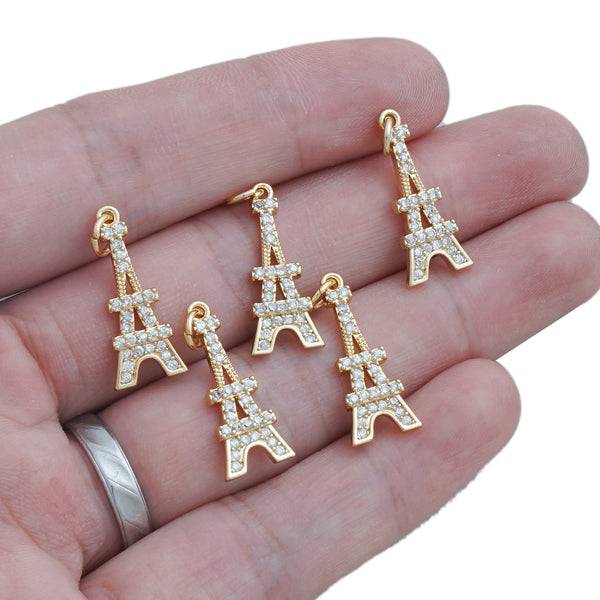 14k Gold Filled Eiffel Tower Charm, CZ Pave Eiffel Tower Pendant, Pendant Bracelet Necklace for DIY Jewelry Making Supply 10423253