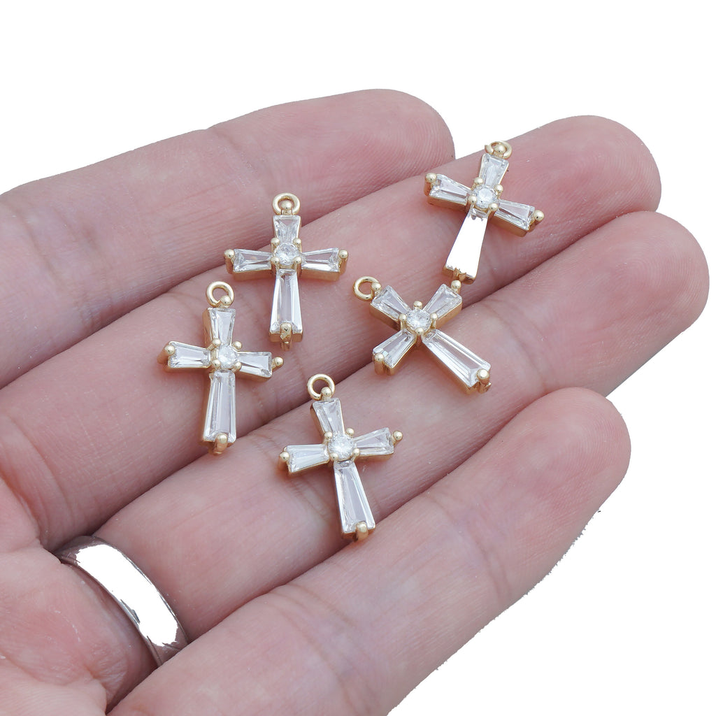 14k Gold Filled Cross Pendant, Religion Charm, Micro pave Zirconia Christian Charms DIY Jewelry Making 10423350