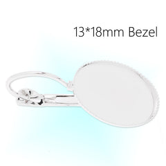 Brass French Lever Back with 13x18mm oval bezel,Earrings Blank,Silver plated,50pcs/lot