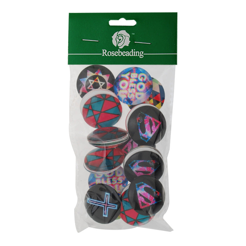 30MM Round pattern glass cabochons with mixed luckly symbol,flat back,thickness 7mm,20 pieces/lot