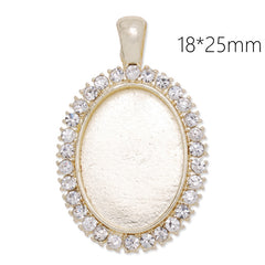 18x25mm Light gold Oval pendant tray with clear Rhinestone,Zinc Alloy filled,10pcs/lot