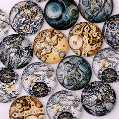 25mm Vintage Mechanical Gear Steampunk Art Photo Glass Cabochons,Flat Back, Mixed color 20PCS