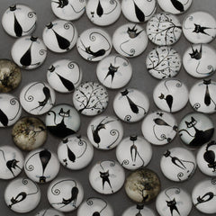 12mm Round glass cabochons,cartoon cat pattern glass cabochon,flat back,thickness 4.5mm,50 pieces/lot