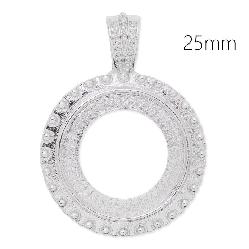 25mm Round Imitation Rhodium Plated Rope Style Cabochon Cab Pendant Setting,20pcs/lot