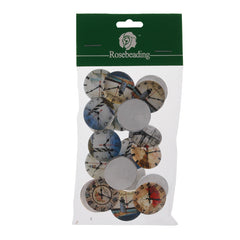 25MM Round Pattern flat-back Glass cabochon,one style multi photos,clocks,20 pieces/lot