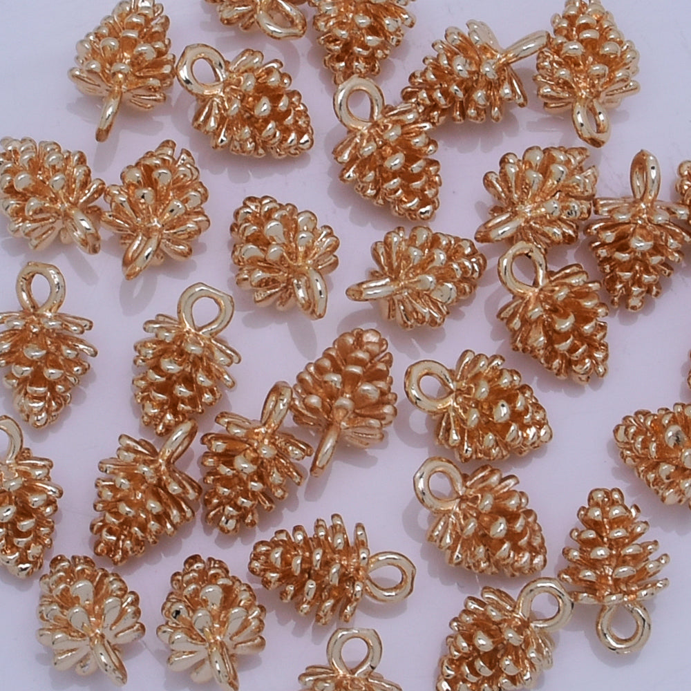 24K Gold Plated Brass Pine Cone Pendant/Charm Nature Charm Bracelet Necklace Making forest wedding 8*12mm 10pcs