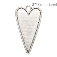 27*52mm Heart Cameo Blank Bezel,Antique Silver Pendant Setting,Zinc Alloy Filled,Out size 30*55mm,sold 20pcs/lot