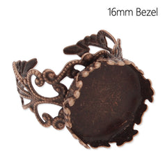 16 MM Princess Filigree Adjustable Ring Base,Brass filled,Antique copper plated,20 pieces/lot