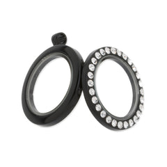 30mm Black Charm/Floating Lockets with rhinestones,inner size 20mm,glass locket,memory Locket