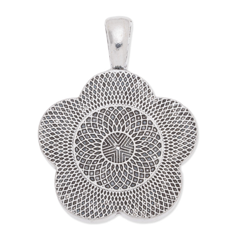 25mm(1 inch) Flower pendant trays,Zinc Alloy filled,antique silver plated,20pcs/lot