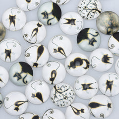 14mm Round glass cabochons,cartoon cat pattern glass cabochon,flat back,thickness 4.5mm,50 pieces/lot