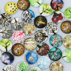 14MM Round pattern glass cabochons with mixed tree,colorful photo glass cabochon,flat back,thickness 5mm,50 pieces/lot