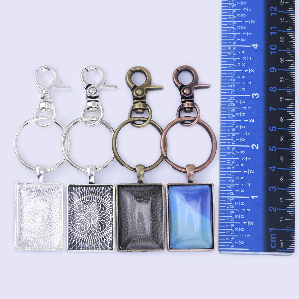 Zinc Alloy DIY Key Chain Pendant kits 21*31mm Mini Rectangle Pendant Trays  5pcs/set