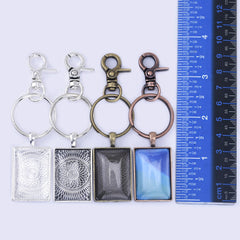 Zinc Alloy DIY Key Chain Pendant kits 21*31mm Mini Rectangle Pendant Trays  5pcs/set