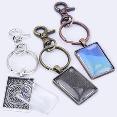 Zinc Alloy DIY Key Chain Pendant kits 21*31mm Mini Rectangle Pendant Trays  5pcs/set