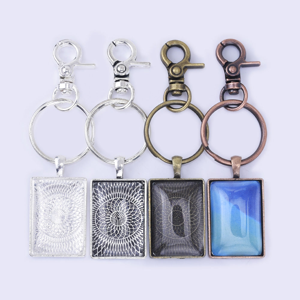 Zinc Alloy DIY Key Chain Pendant kits 21*31mm Mini Rectangle Pendant Trays  5pcs/set