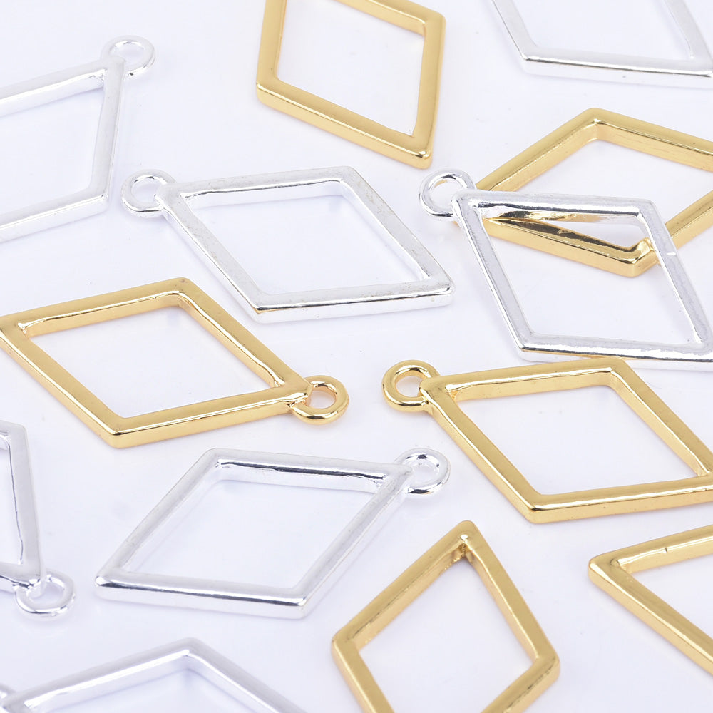 39*23mm Zinc alloy Rhombus Pendant Open Back Bezel Charms resin bezel open frame 10pcs 102322