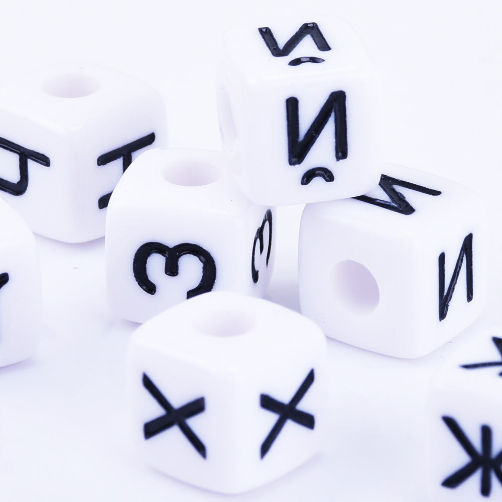 10mm Mixed white Acrylic Russian Alphabet Letter Beads Flat Cube beads For Jewelry Making 1bag
