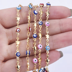 4mm Copper Evil Eye Coin Chain round Colorful Evil Eye Chains Rosary chain By THE YARD 10236004