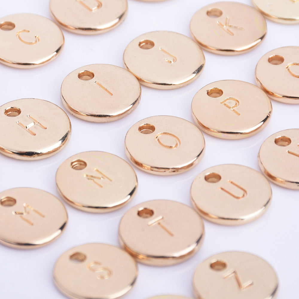 10mm Alloy Gold plated Double Side Stamped Initial Charms Round Disc Monogram Charms to your bracelet 5pcs 102432