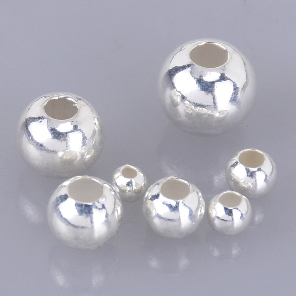925 Sterling Silver Seamless Round Ball Beads 2mm-22mm, Small or Large Hole