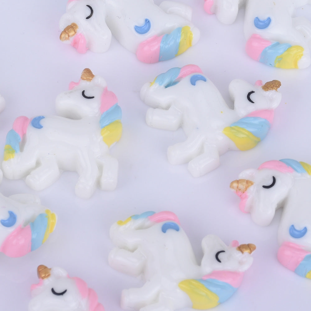 23*27mm Resin Pastel Unicorn Cabochons with Moons Kawaii Cabochons Flat Back embellishment jewelry Accessories 10pcs 102505